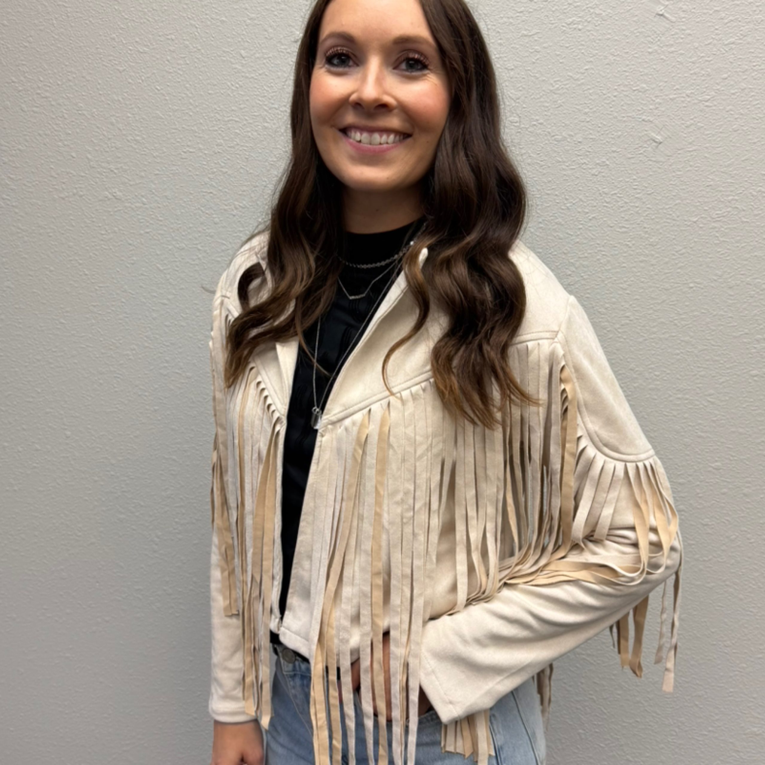 Cream Fringe jacket