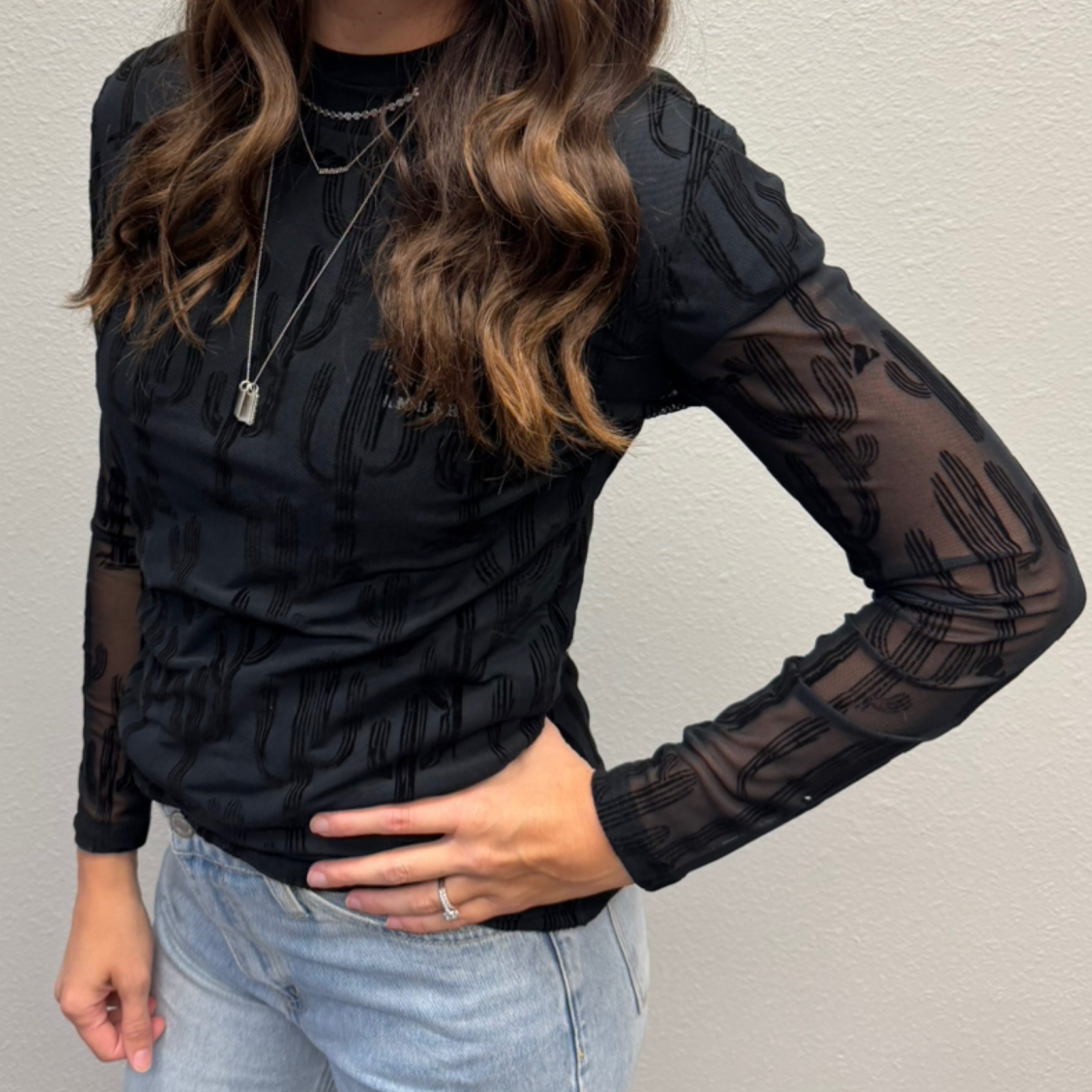 Black Cactus Mesh top