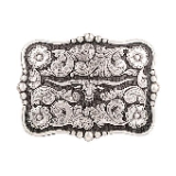 Nocona 37586 Longhorn Fancy Buckle, Silver & Black