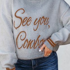 See You Cowboy Embroidered Western Graphic Sweater
