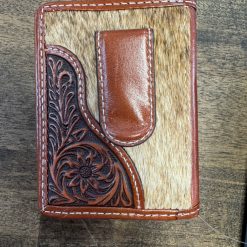 Nocona Bifold Money Clip Calf Hair Tooled Tab Wallet, Brown