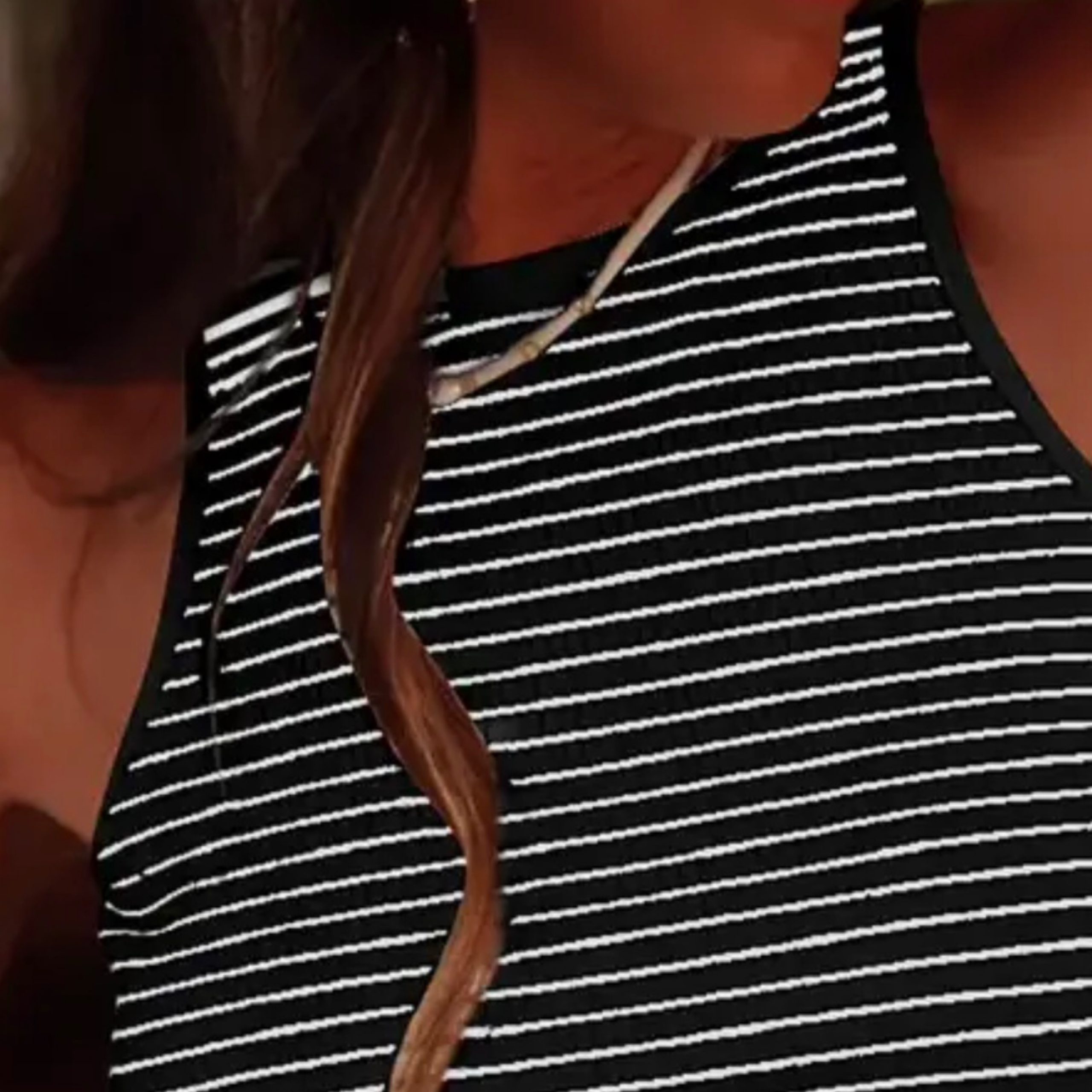 Striped Ribbed Knit Sleeveless Top Blk/White