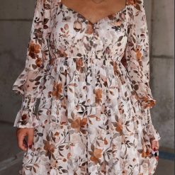 Floral Print Sweetheart Neck Long Sleeve Mini Dress