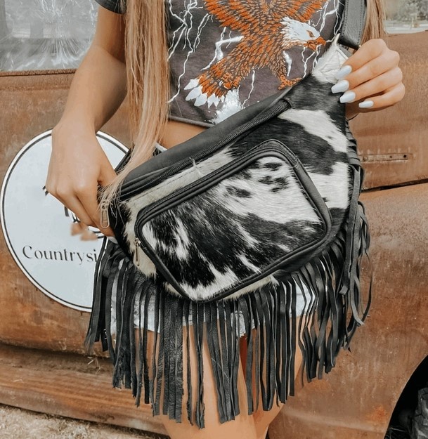 Austin Cowhide Fringe Sling Festival Bag