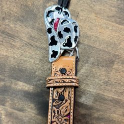 Angel Ranch Girl's Floral Filigree Glitter Underlay Belt, Natural