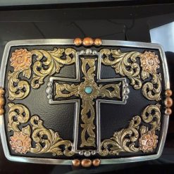Black Inlay Gold Cross Buckle
