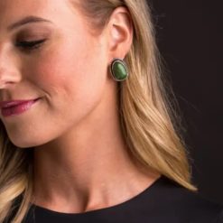 1" Green Post Earring with Burnished Silver Rope Border