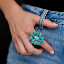 Adjustable Turquoise Flower Cluster Ring