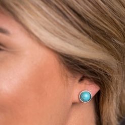 Burnished Silver with Inlayed Turq Stud Earrings