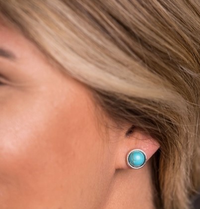 Burnished Silver with Inlayed Turq Stud Earrings