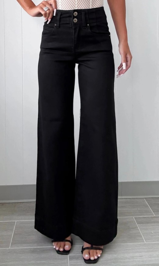 2 Button High Waist Flared Bottom Jeans