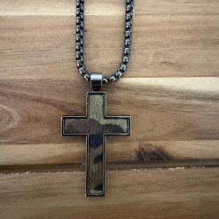 Silver Strike Mens Camo Cross Necklace