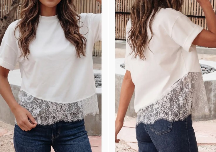 Lace Hem Patchwork Tee