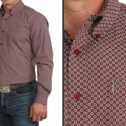 Cinch Men's Red Pattern Long Sleeve